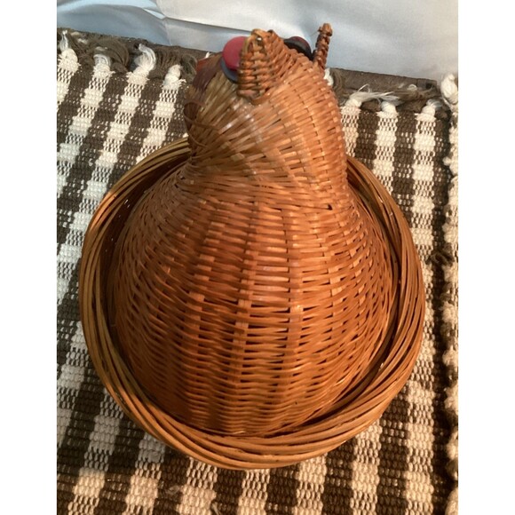 Cute Natural Color Kitty Cat Kitten Woven Basket Removable Lid Red Button Eyes - Picture 5 of 14